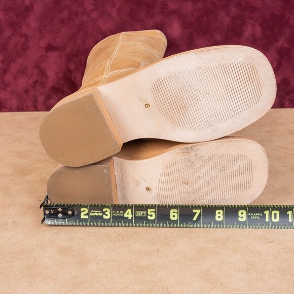 Steve Madden Women Riggs Tan Leather Square Toe Slip-on Knee Boots sz 6 - Picture 5 of 10